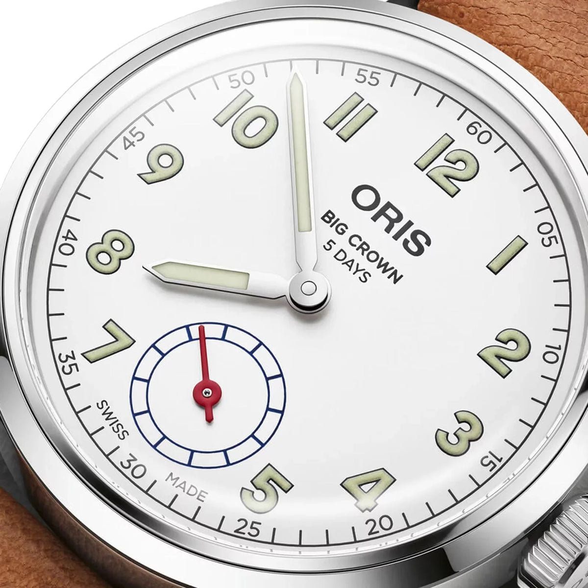 Limited Edition Oris Big Crown Wings Of Hope Automatic Stainless Steel White Dial Beige Leather Strap Mens Watch 401 7781 4081-Set