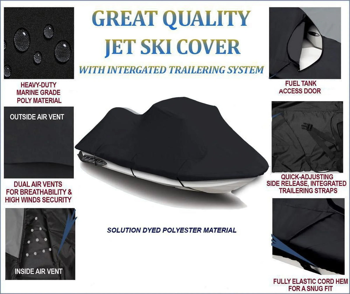 BLACK 600 DENIER JetSki Cover Compatible for Jet Ski Cover PWC Cover Compatible for Kawasaki 750 STX 1994 1995 1996 1997 1998