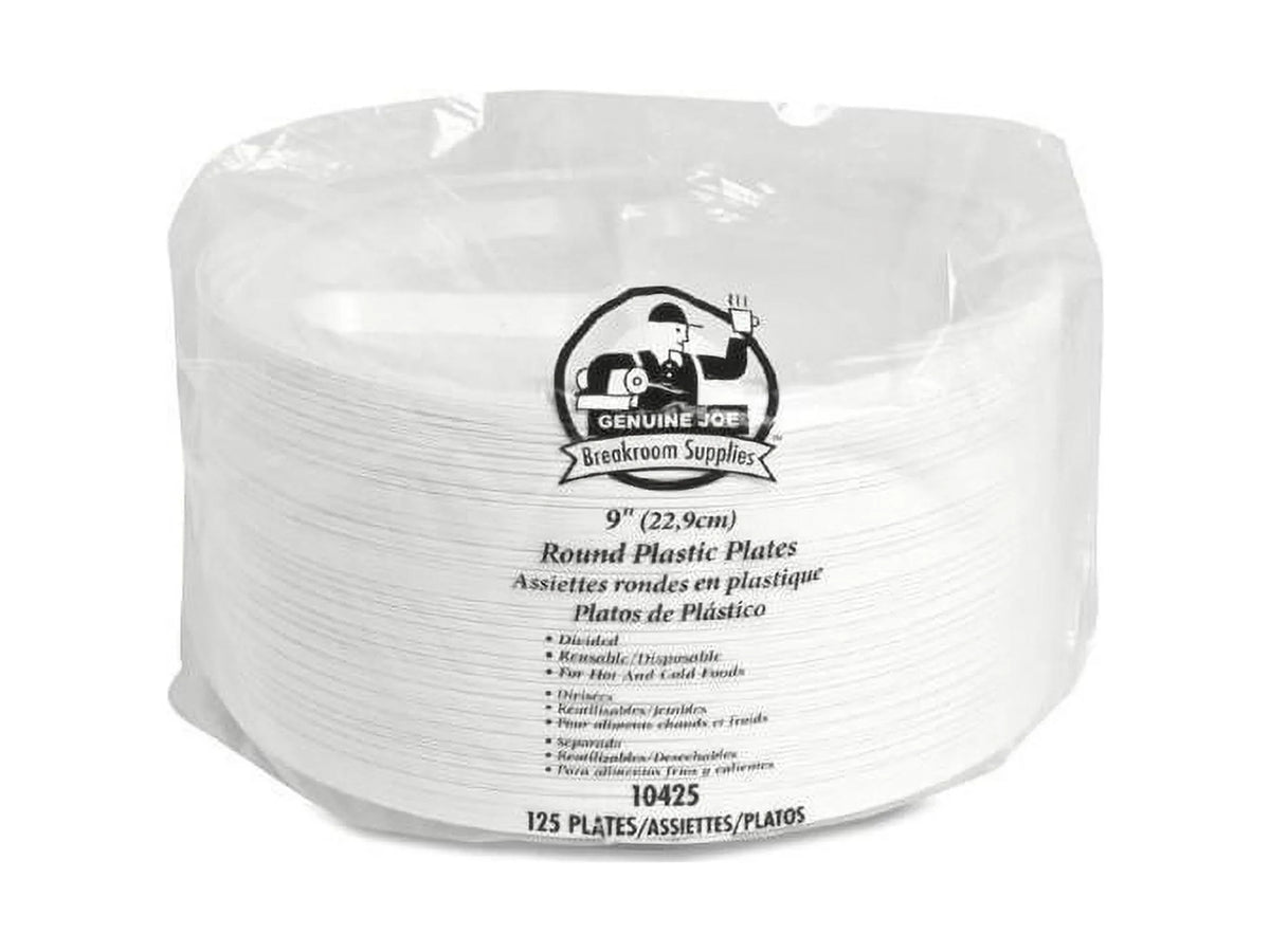 Genuine Joe 3-section Round Plastic PLatitudees, 9", 125 Pack, GJO10425
