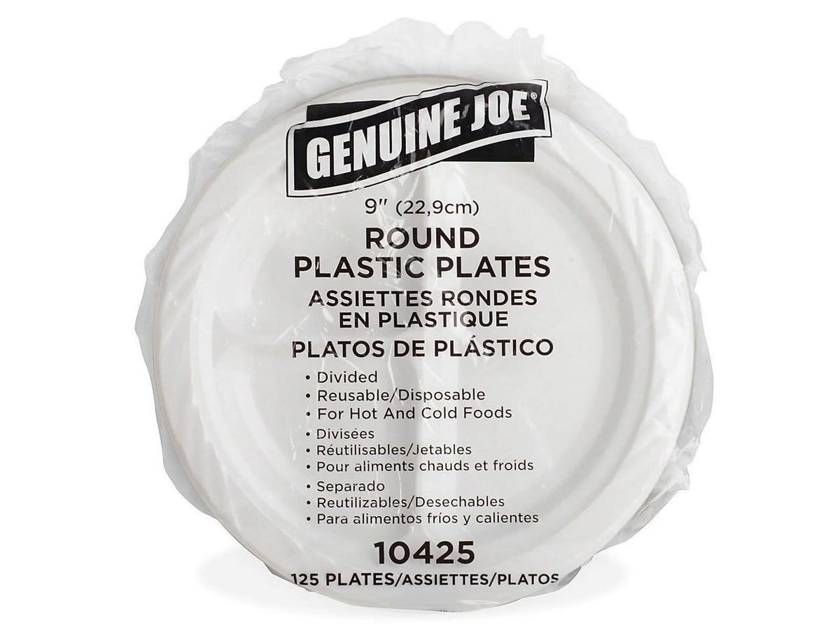 Genuine Joe 3-section Round Plastic PLatitudees, 9", 125 Pack, GJO10425