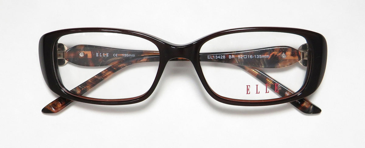 NEW ELLE 13428 WOMENS/LADIES RECTANGULAR FULL-RIM BROWN PREMIUM ACETATE PLASTIC DURABLE DESIGNER FRAME DEMO LENSES 52-16-135 EYEGLASSES/EYE GLASSES