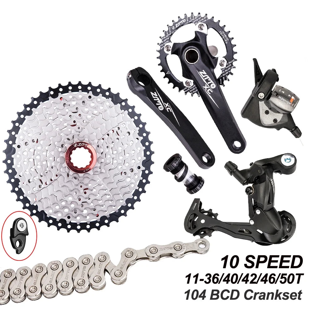 ZTTO Bicycle transmission kit,Flywheel 10 Speed 11-50T Cassette Flywheel Derailleurs er Bike 1x10 Speed Cassette Flywheel 10 Bike Crankset 11-50T 10 Speed Chain Derailleurs Shifter Mountain Bike kit