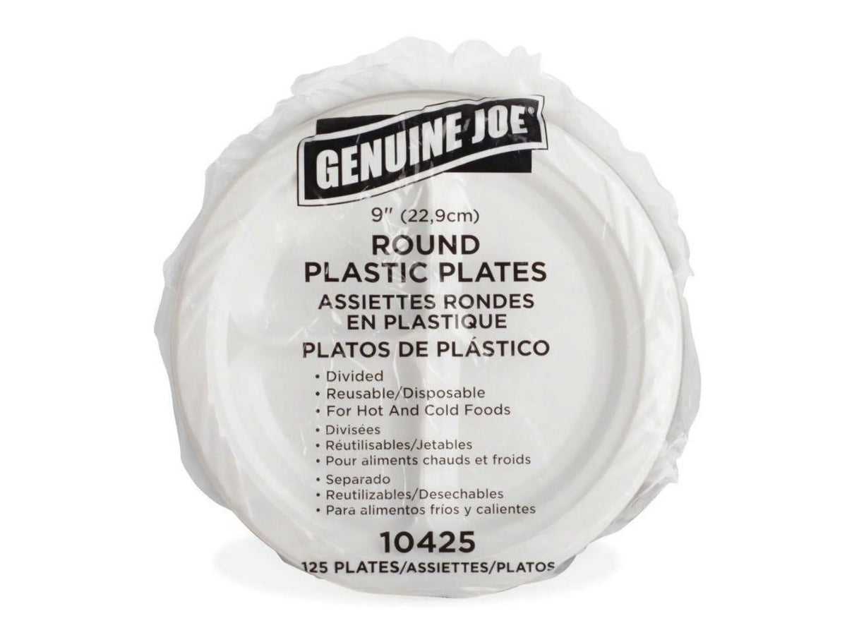 Genuine Joe 3-section Round Plastic PLatitudees, 9", 125 Pack, GJO10425