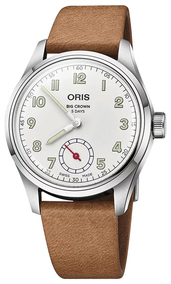 Limited Edition Oris Big Crown Wings Of Hope Automatic Stainless Steel White Dial Beige Leather Strap Mens Watch 401 7781 4081-Set